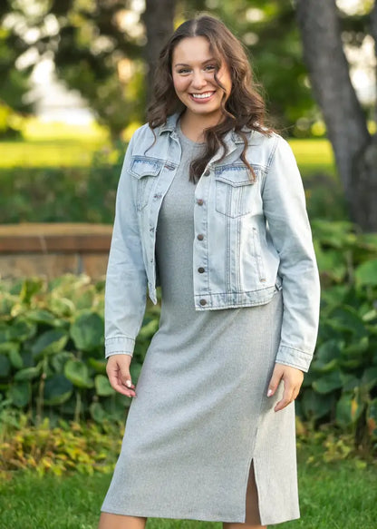 Baylor Gray Ribbed T-shirt Dress - IC Dresses