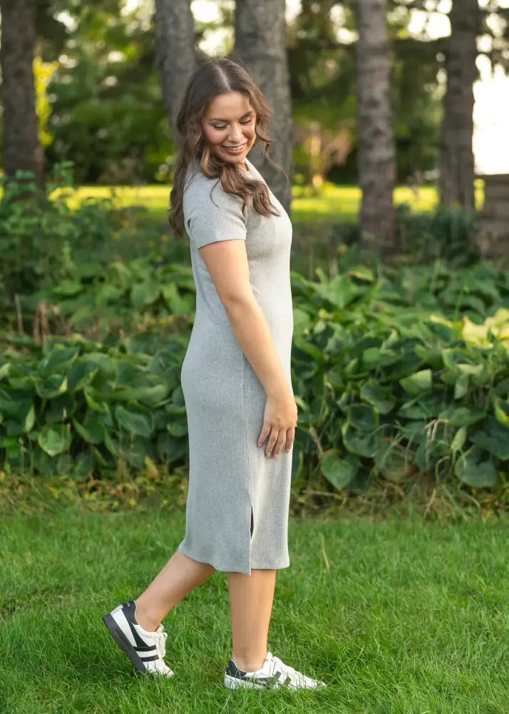 Baylor Gray Ribbed T-shirt Dress - IC Dresses