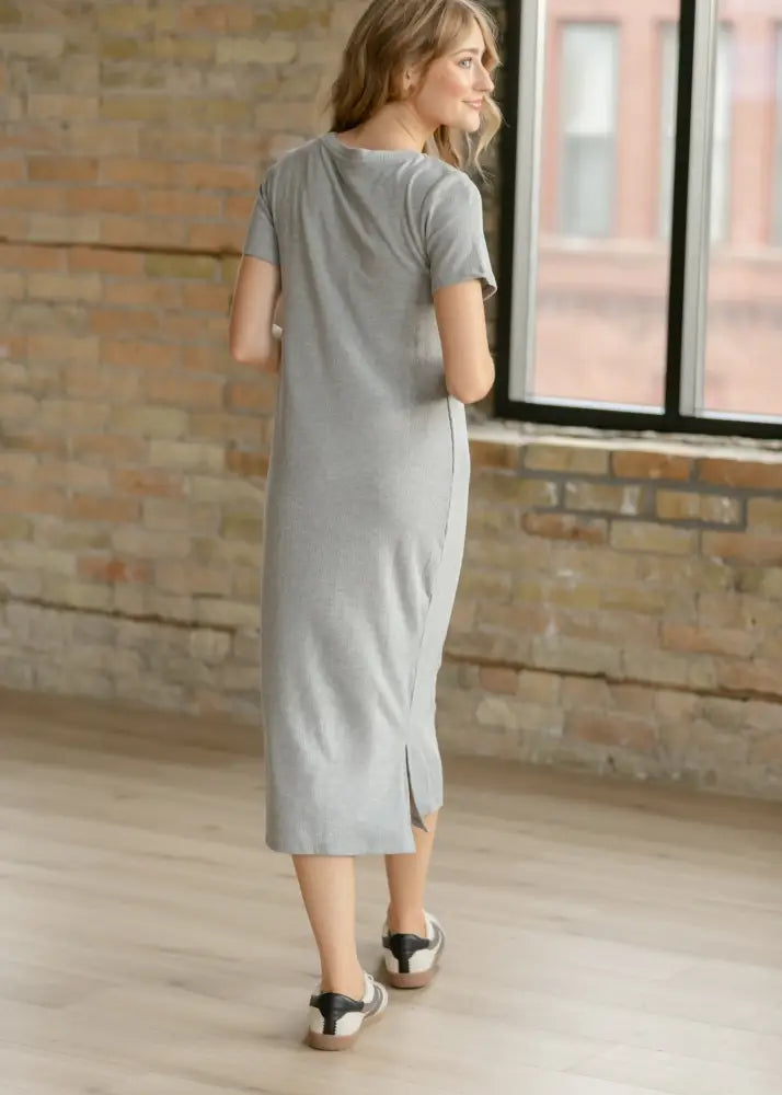 Baylor Gray Ribbed T-shirt Dress - IC Dresses