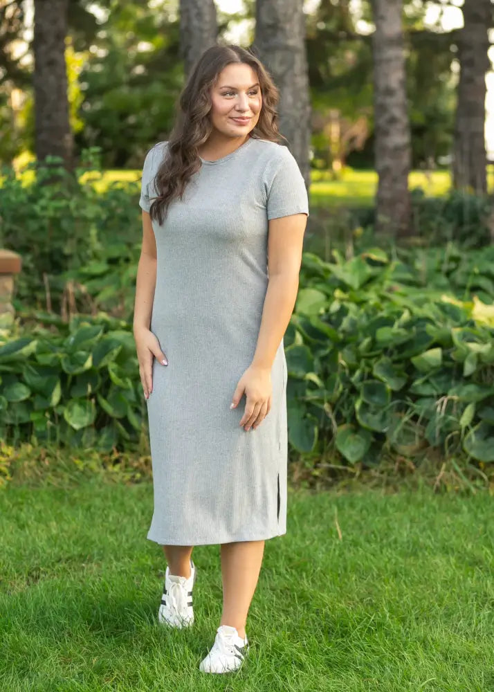Baylor Gray Ribbed T-shirt Dress - IC Dresses