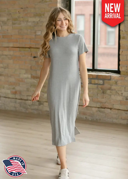 Baylor Gray Ribbed T-shirt Dress - XS - IC Dresses