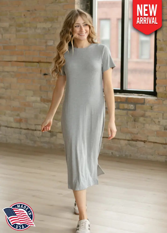 Baylor Gray Ribbed T-shirt Dress - XS - IC Dresses