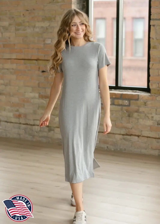 Baylor Gray Ribbed T-shirt Dress - XS - IC Dresses