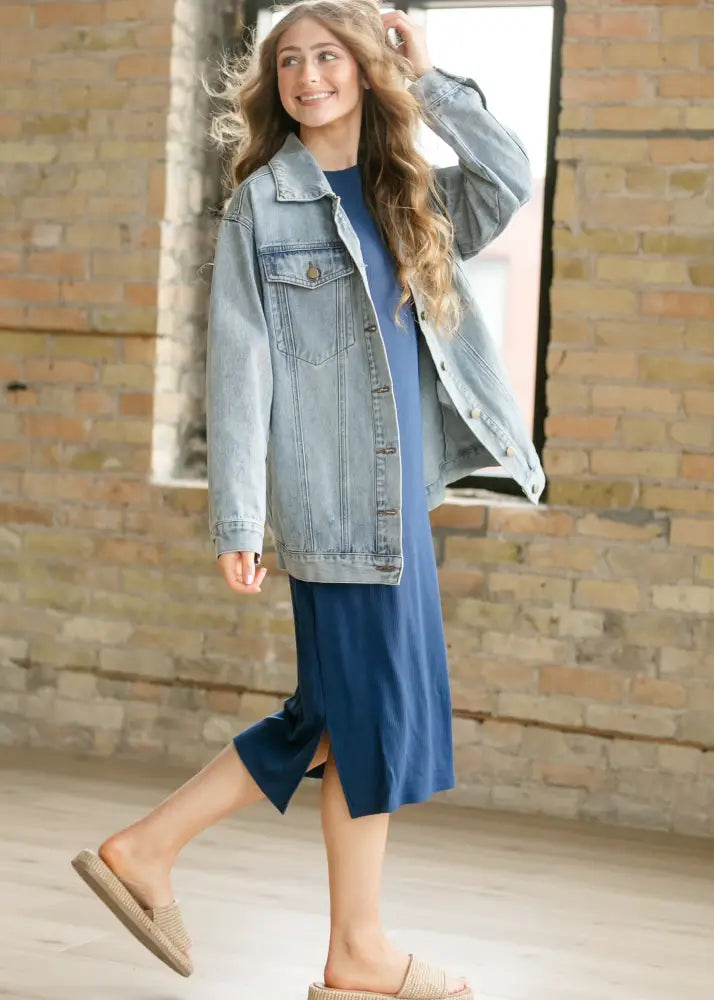 Baylor Navy Ribbed T-shirt Dress - IC Dresses