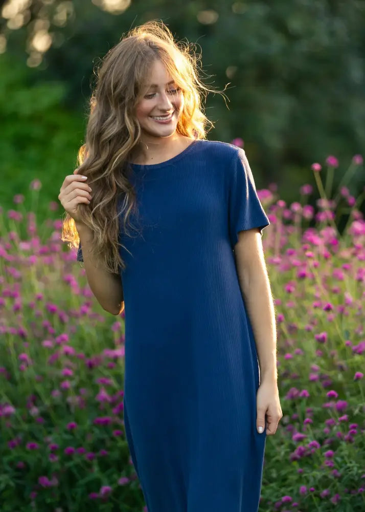 Baylor Navy Ribbed T-shirt Dress - IC Dresses