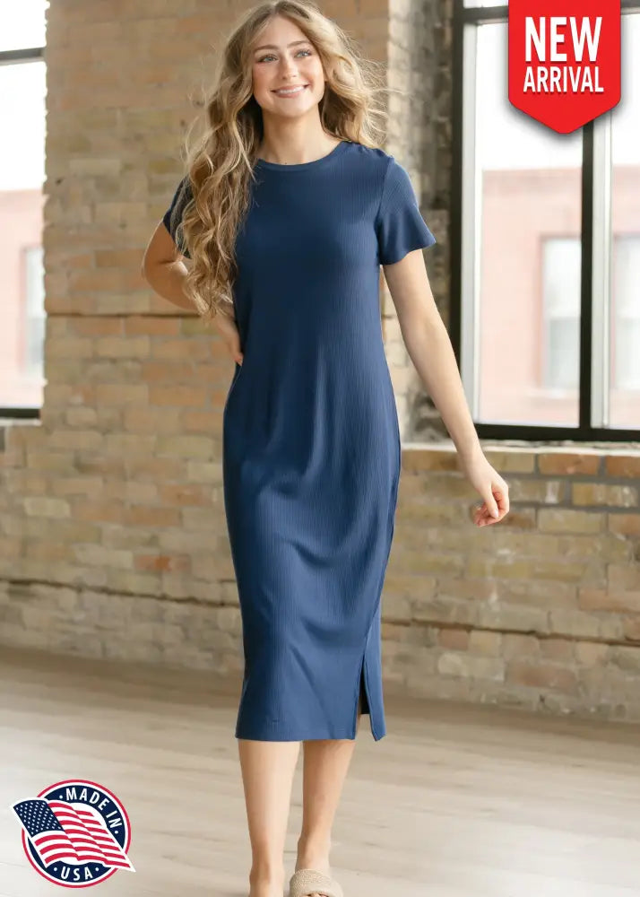 Baylor Navy Ribbed T-shirt Dress - IC Dresses