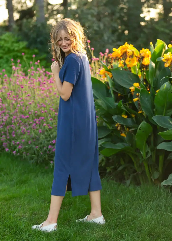 Baylor Navy Ribbed T-shirt Dress - IC Dresses