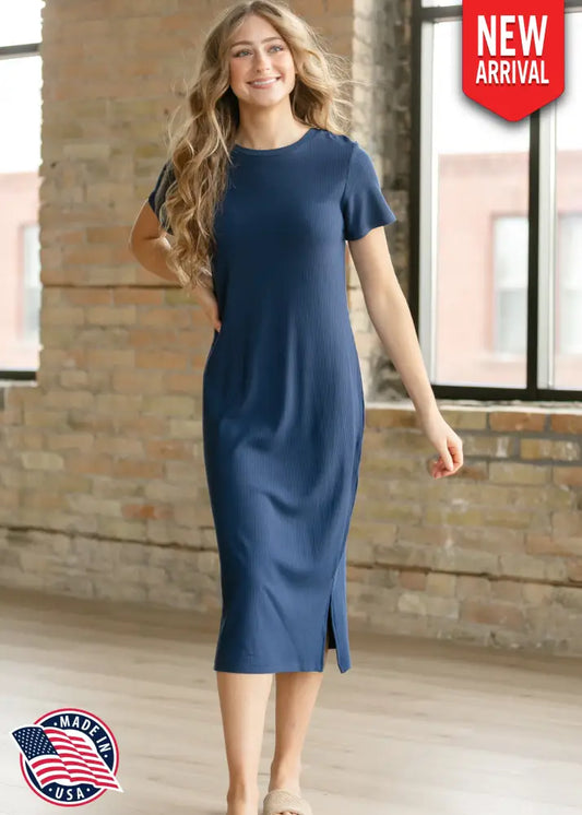 Baylor Navy Ribbed T-shirt Dress - IC Dresses
