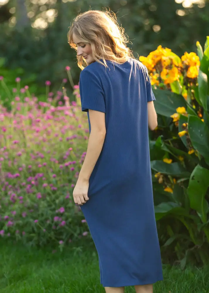 Baylor Navy Ribbed T-shirt Dress - IC Dresses