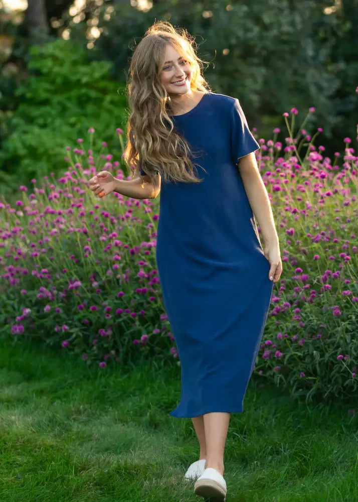 Baylor Navy Ribbed T-shirt Dress - IC Dresses