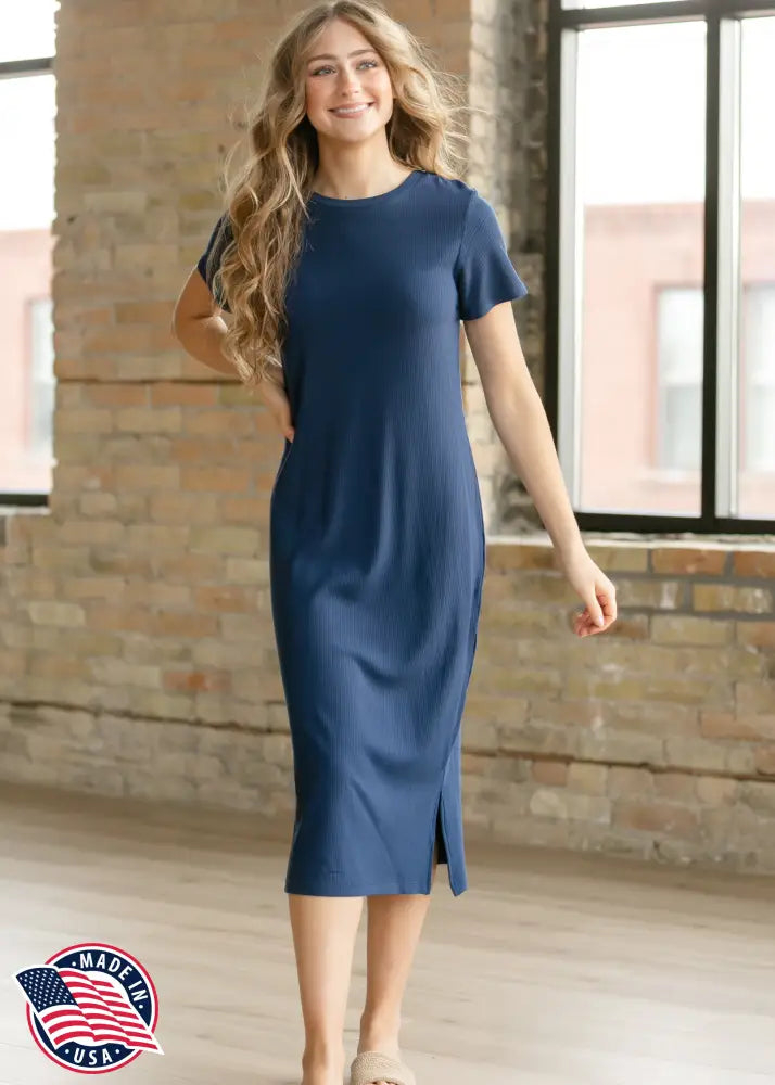 Baylor Navy Ribbed T-shirt Dress - IC Dresses