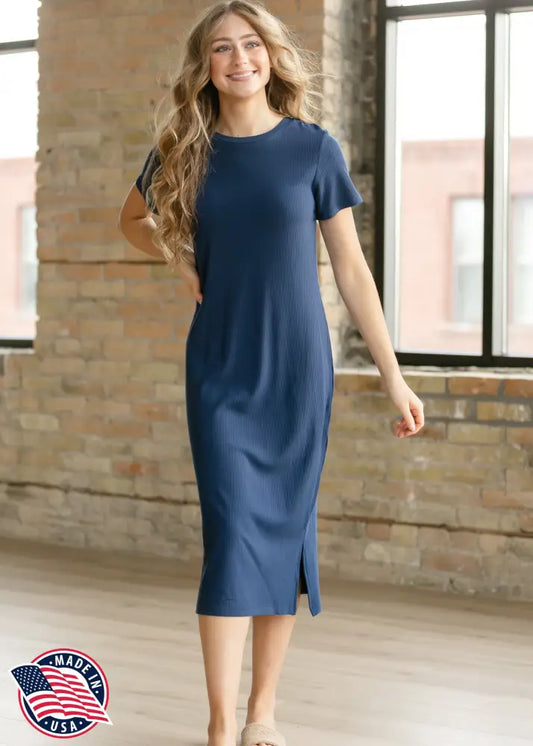 Baylor Navy Ribbed T-shirt Dress - IC Dresses
