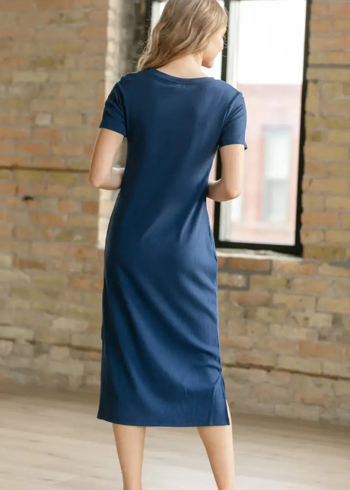 Baylor Navy Ribbed T-shirt Dress - IC Dresses