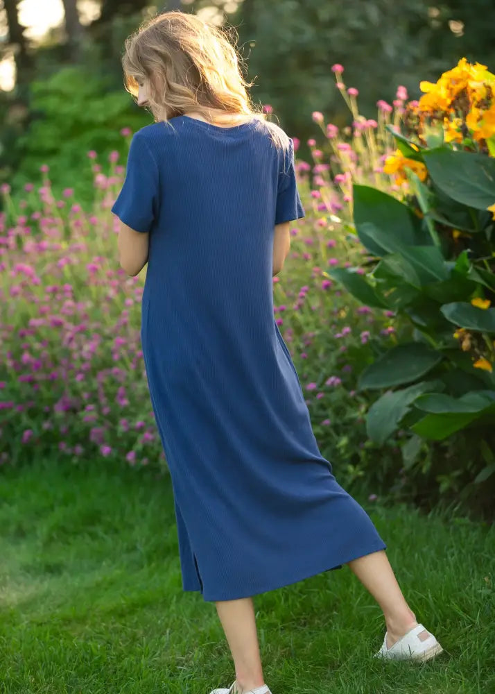 Baylor Navy Ribbed T-shirt Dress - IC Dresses