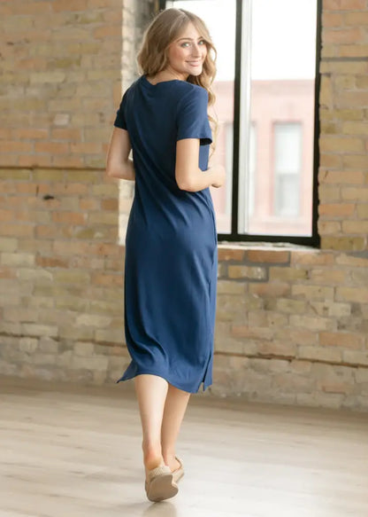 Baylor Navy Ribbed T-shirt Dress - IC Dresses