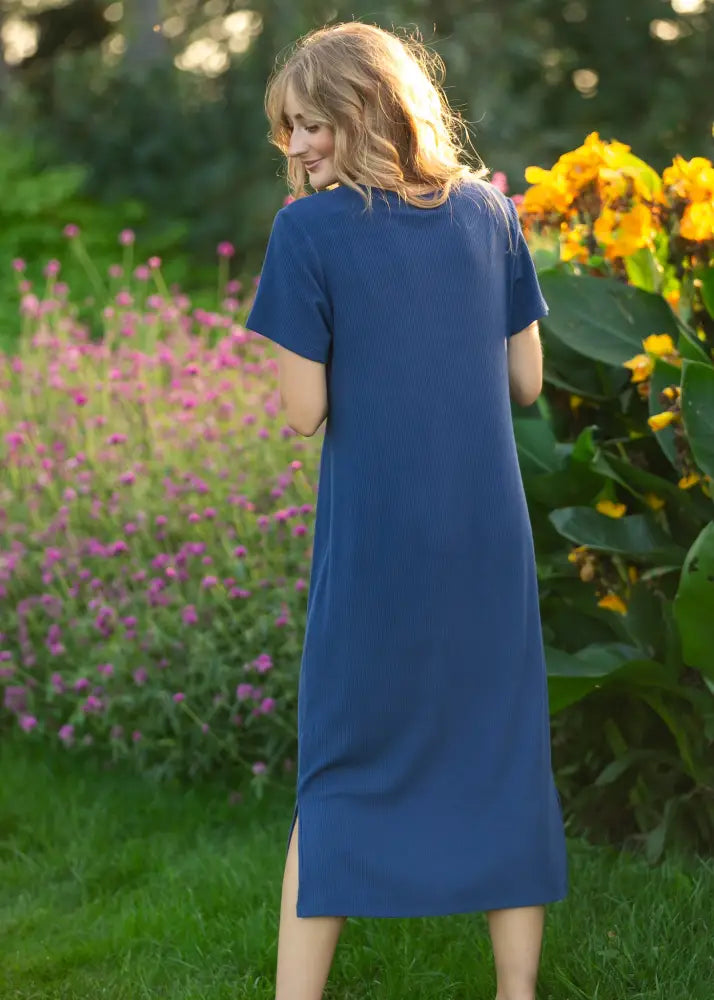 Baylor Navy Ribbed T-shirt Dress - IC Dresses