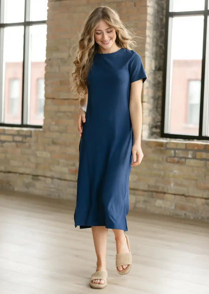 Baylor Navy Ribbed T-shirt Dress - XS - IC Dresses