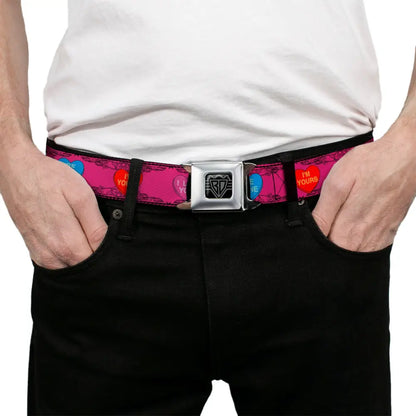 BD Wings Logo CLOSE-UP Full Color Black Silver Seatbelt Belt - Candy Hearts Webbing Seatbelt Belts