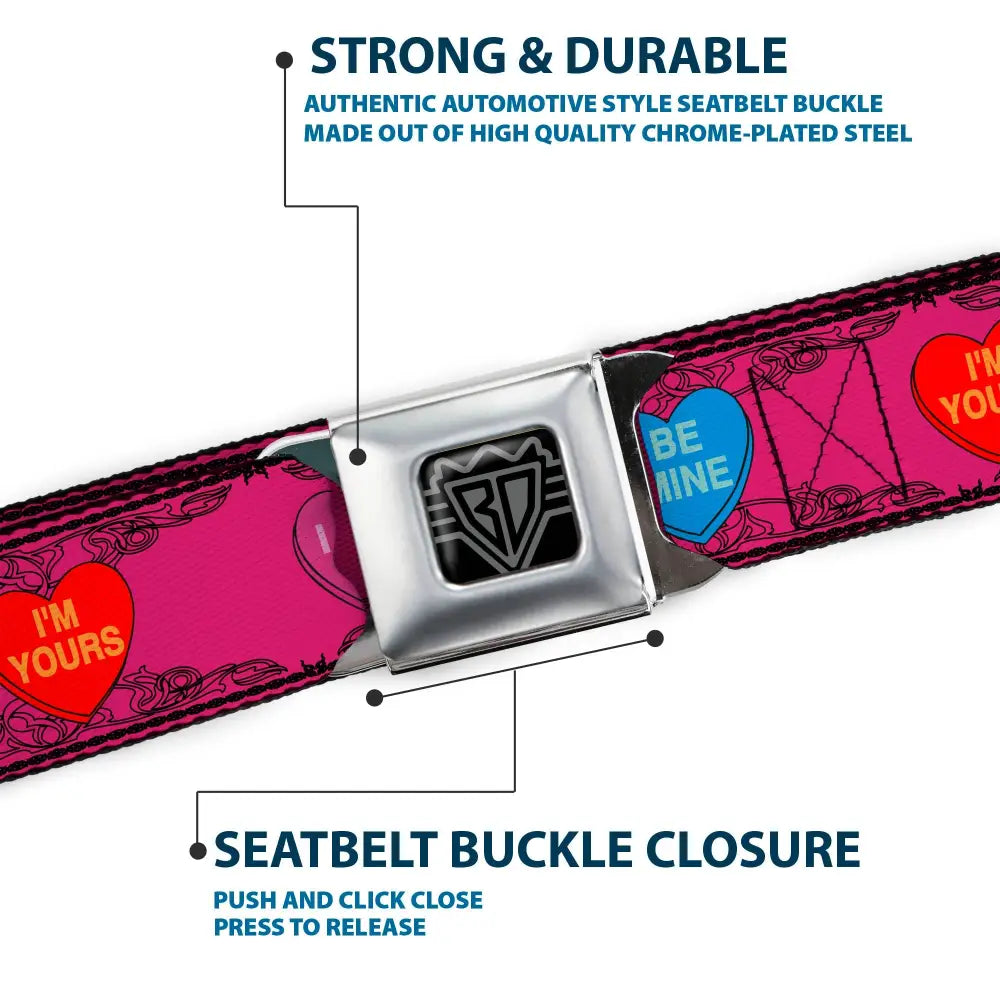 BD Wings Logo CLOSE-UP Full Color Black Silver Seatbelt Belt - Candy Hearts Webbing Seatbelt Belts