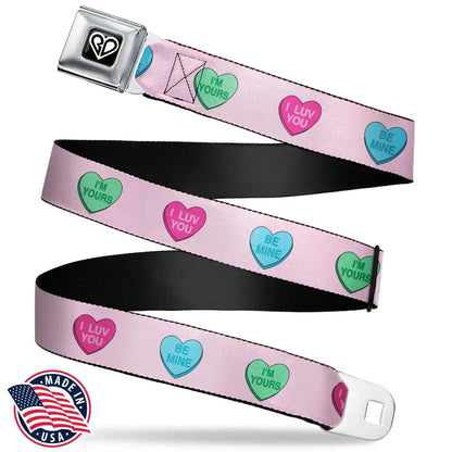 BD Heart Logo Full Color Black/White Seatbelt Belt - Candy Hearts Baby Pink Webbing Seatbelt Belts