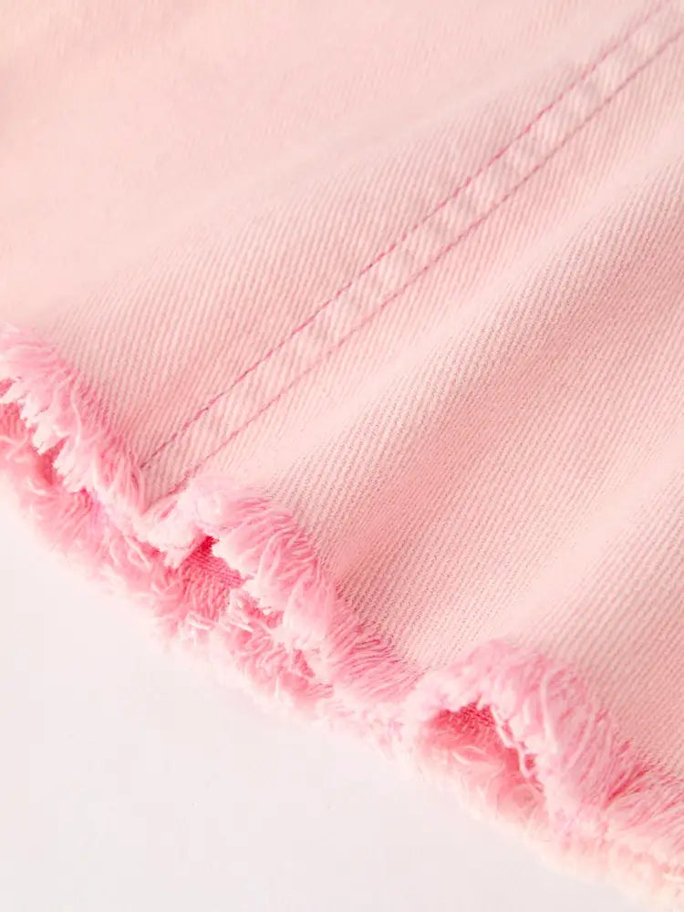 Pink Bell Bottom Jeans – Frayed Hem with Cargo Pockets - Jeans
