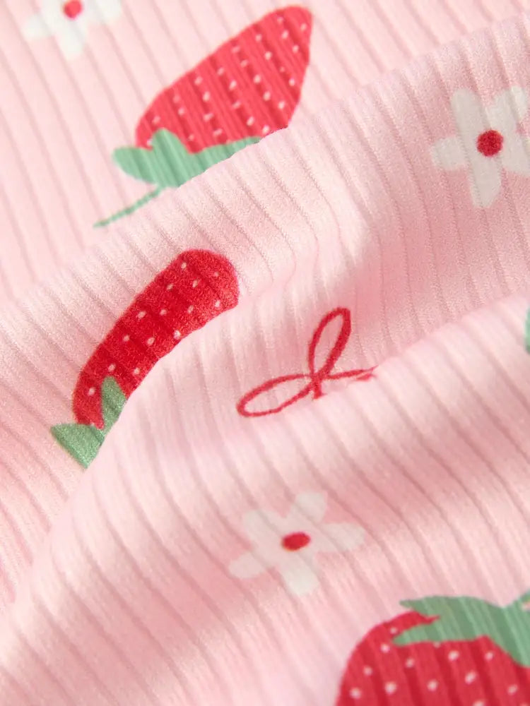 Strawberry Bow Girls Short Sleeves Dress Dress