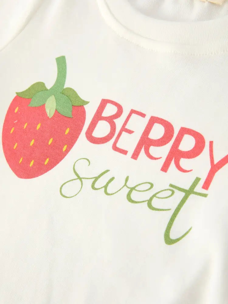 Girls’ Spring Short-sleeved ’Berry Sweet’ Printed Top and Skirt Set Outfit