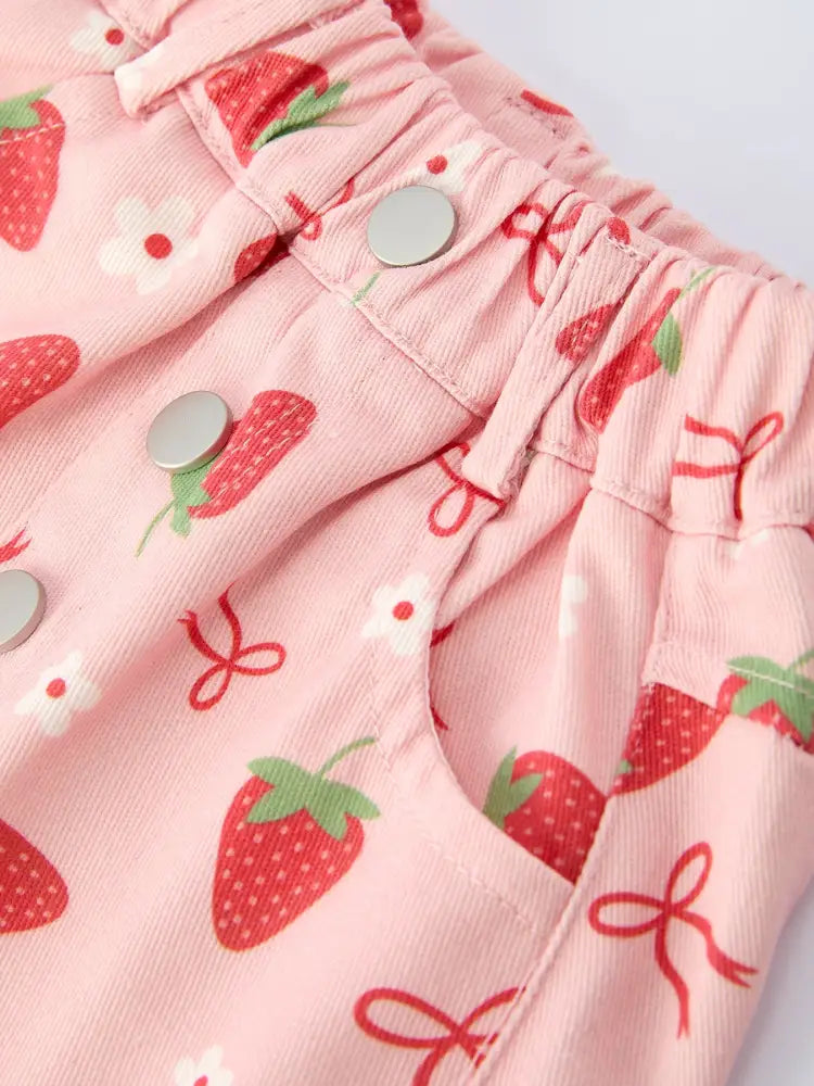 Girls’ Spring Short-sleeved ’Berry Sweet’ Printed Top and Skirt Set Outfit