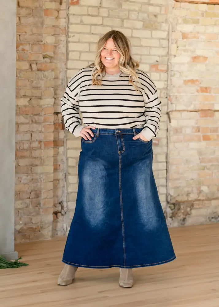 Bethany Dark Wash A-line Long Denim Skirt 18 IC Skirts