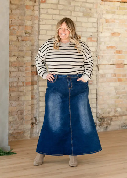 Bethany Dark Wash A-line Long Denim Skirt 18 IC Skirts