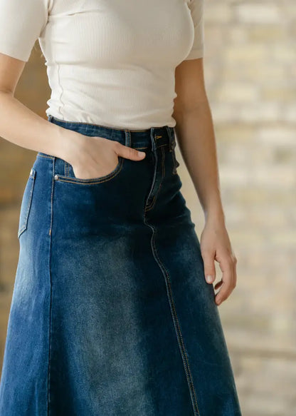 Bethany Dark Wash A-line Long Denim Skirt IC Skirts
