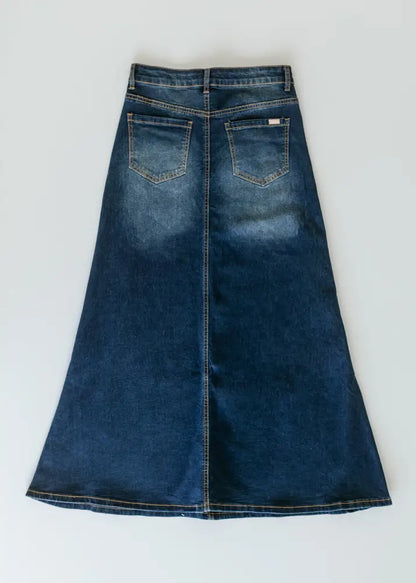 Bethany Dark Wash A-line Long Denim Skirt IC Skirts