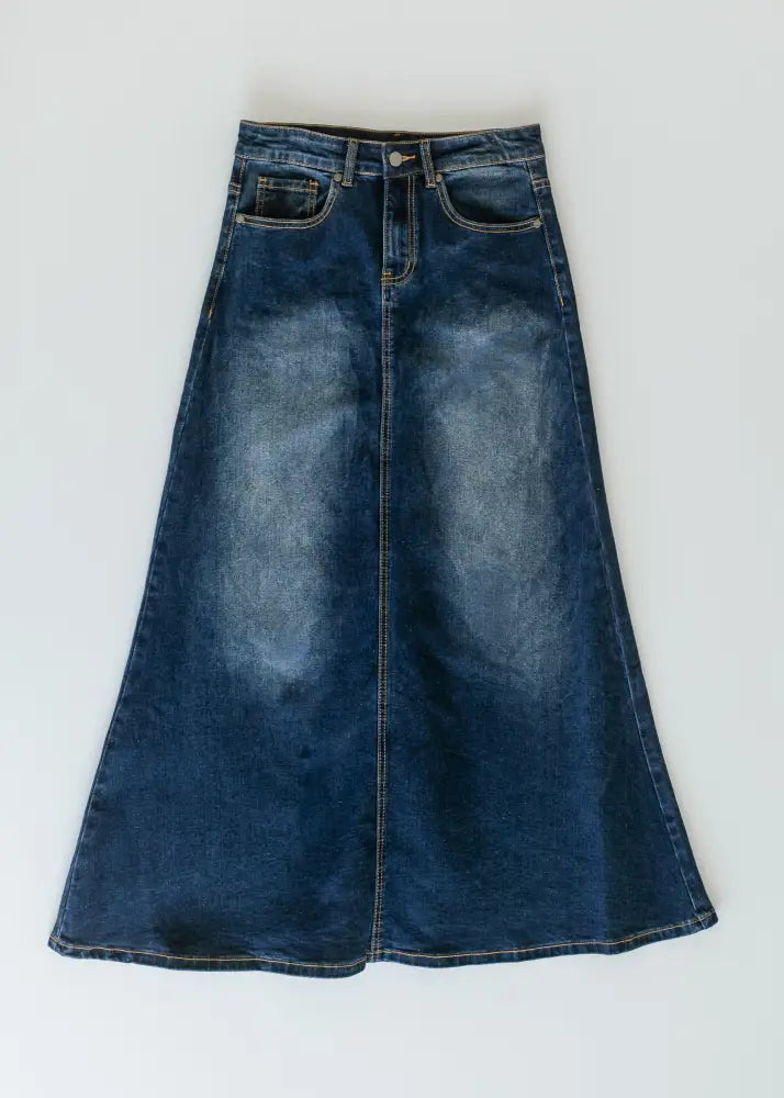 Bethany Dark Wash A-line Long Denim Skirt IC Skirts