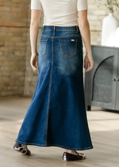 Bethany Dark Wash A-line Long Denim Skirt IC Skirts