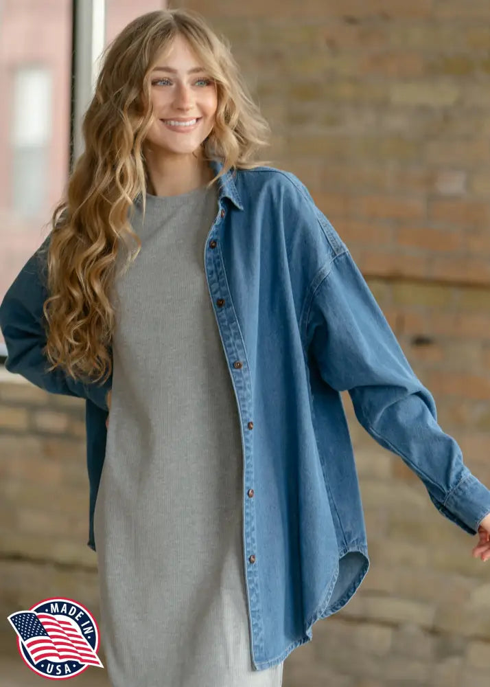 Betty Denim Button Up Top - XS - IC Tops