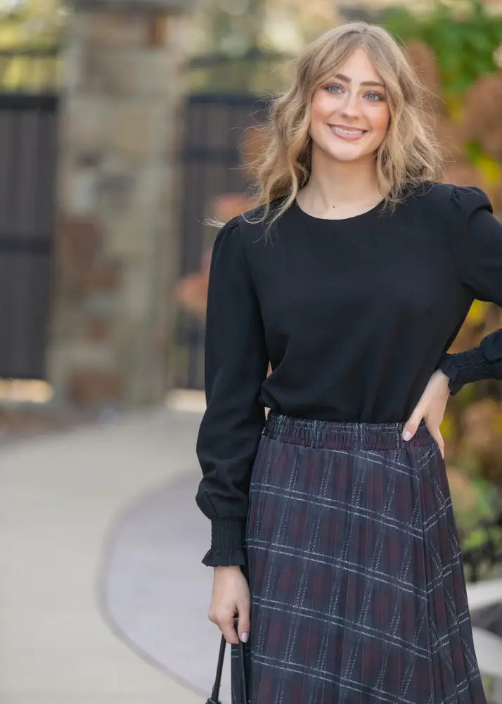 Blake Cinched Sleeve Blouse - Black / XS - IC Tops