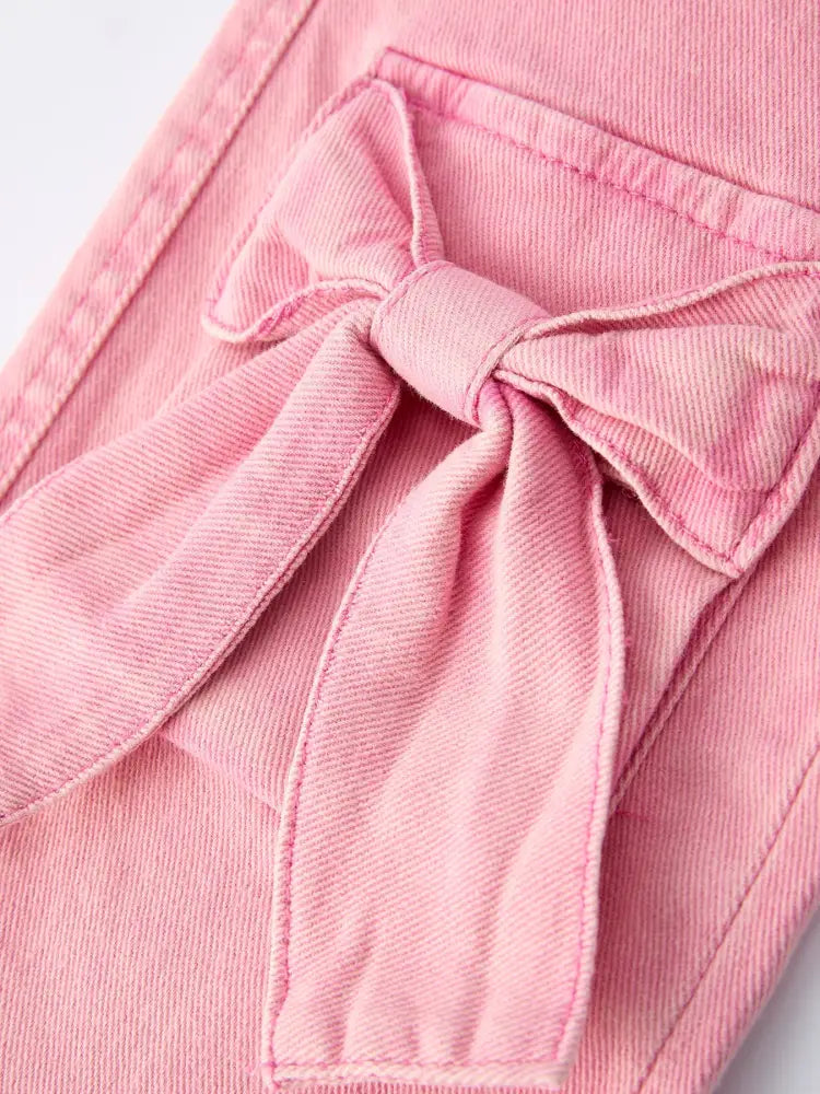 Pink Bow Girls Denim Pants - Jeans