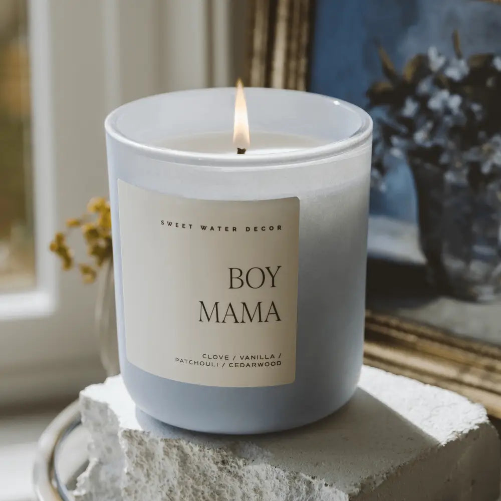 Boy Mama Soy Candle - Blue Matte Jar - 15 oz (Palo Santo Patchouli) - Candles