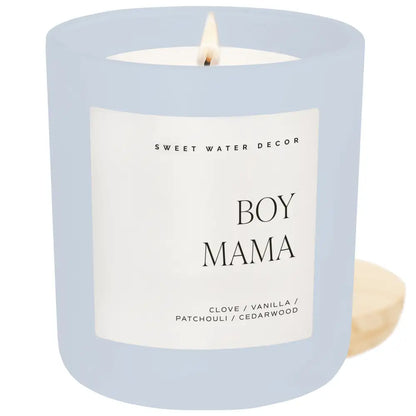 Boy Mama Soy Candle - Blue Matte Jar - 15 oz (Palo Santo Patchouli) - Candles