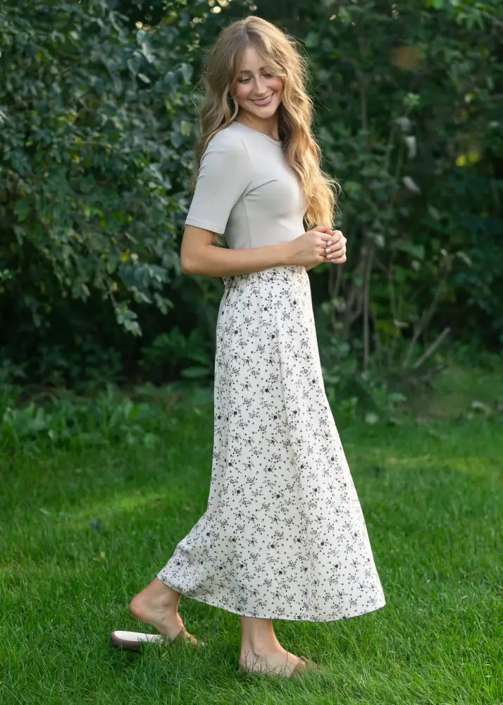 Braylyn Brown Floral Midi Skirt - FINAL SALE - IC Skirts