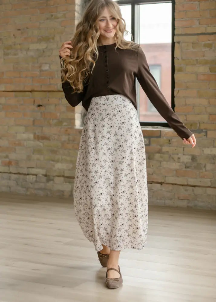 Braylyn Brown Floral Midi Skirt - FINAL SALE - IC Skirts