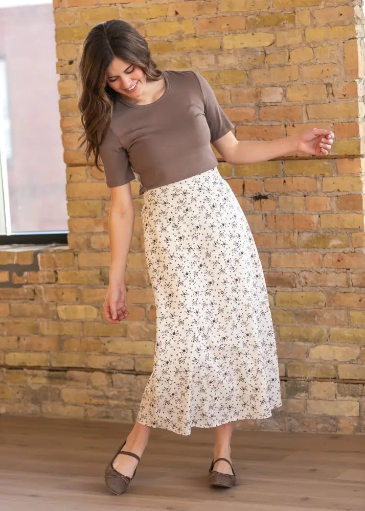Braylyn Brown Floral Midi Skirt - FINAL SALE - IC Skirts