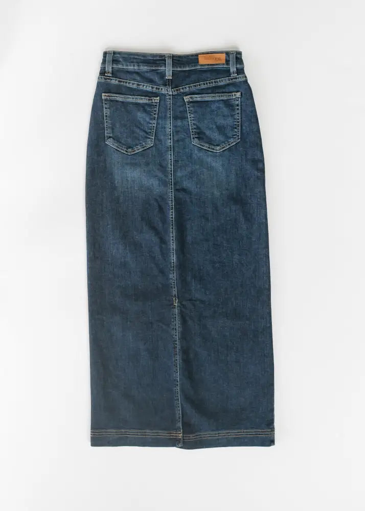 Bria Dark Wash Denim Maxi Skirt - FINAL SALE - IC Skirts