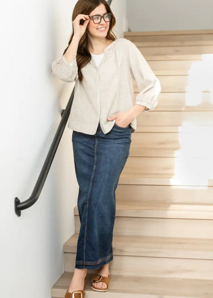 Bria Dark Wash Denim Maxi Skirt - FINAL SALE - IC Skirts