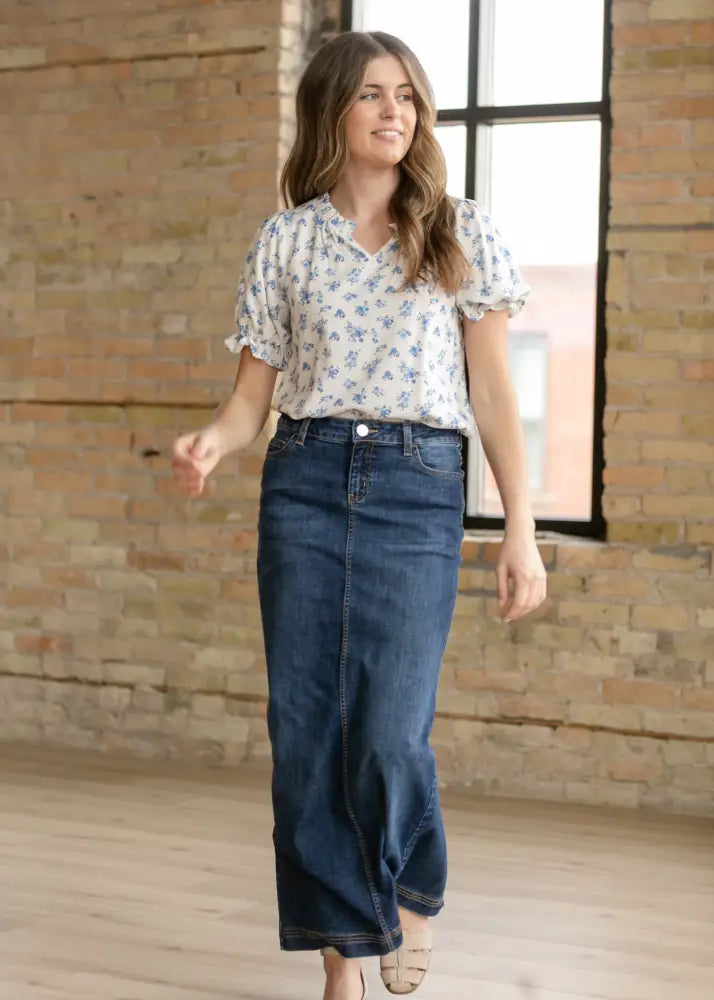 Bria Dark Wash Denim Maxi Skirt - FINAL SALE - IC Skirts