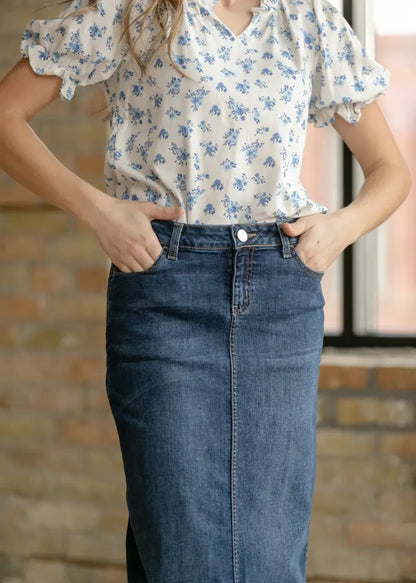 Bria Dark Wash Denim Maxi Skirt - FINAL SALE - IC Skirts