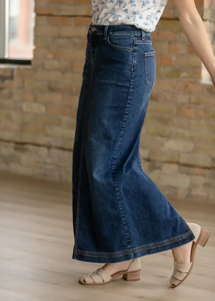 Bria Dark Wash Denim Maxi Skirt - FINAL SALE - IC Skirts