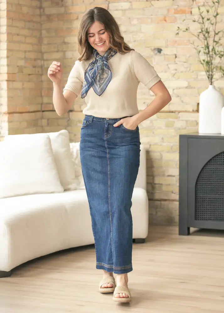 Bria Dark Wash Denim Maxi Skirt - FINAL SALE - IC Skirts