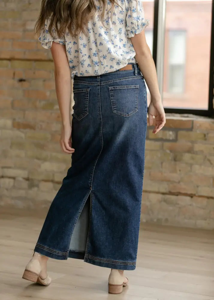 Bria Dark Wash Denim Maxi Skirt - FINAL SALE - IC Skirts