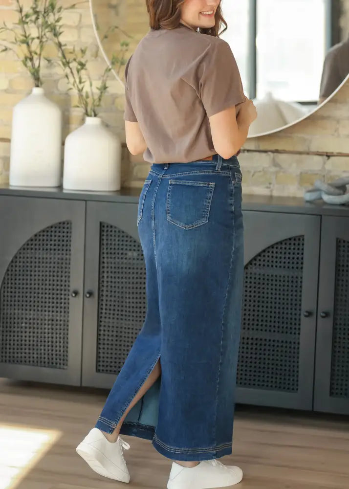 Bria Dark Wash Denim Maxi Skirt - FINAL SALE - IC Skirts